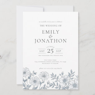 Invitación Elegante Boda de código QR de Florals Gris