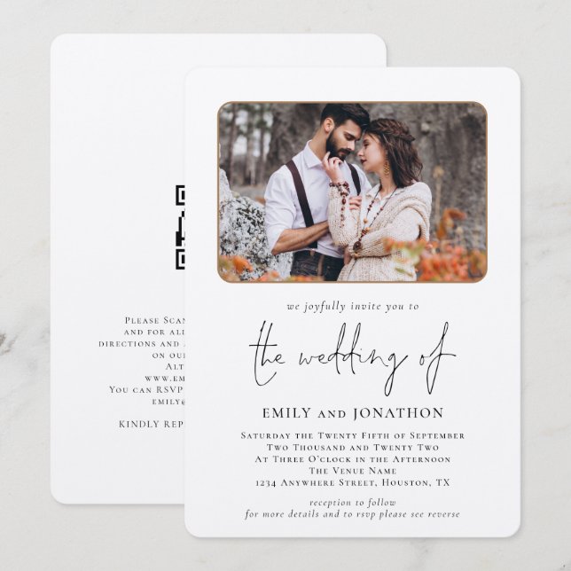 Invitación Elegante Boda de código QR de foto (Anverso / Reverso)