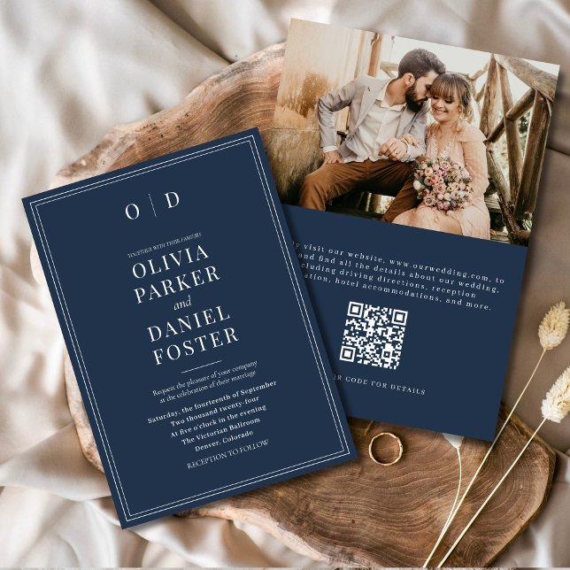Invitación Elegante Boda de código QR de foto azul de la Mari (Subido por el creador)