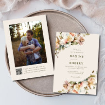 Elegante Boda de Código QR de Foto Botánica Floral