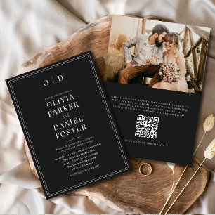 Invitación Elegante Boda de código QR de foto en blanco negro