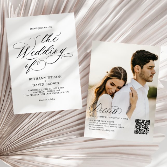 Invitación Elegante Boda de código QR de fotografía de caligr (Subido por el creador)