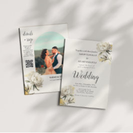 Invitación Elegante Boda de código QR de Fotografía de Peony 