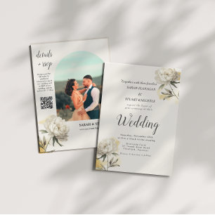 Invitación Elegante Boda de código QR de Fotografía de Peony