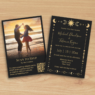 Invitación elegante boda de código qr de fotos místicas de or