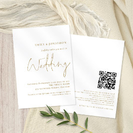 Invitación Elegante Boda de código QR de guión dorado