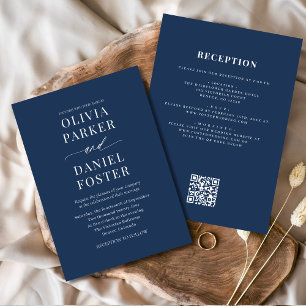 Invitación Elegante Boda de código QR de la marina azul