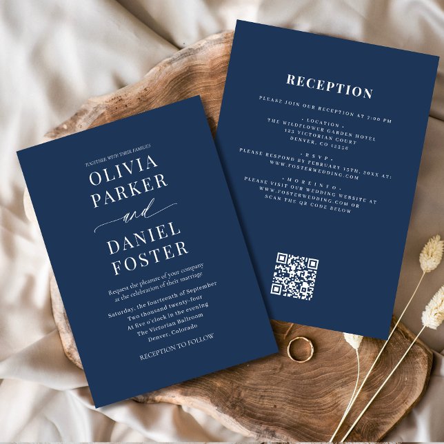 Invitación Elegante Boda de código QR de la marina azul (Subido por el creador)
