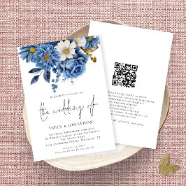 Invitación Elegante Boda de código QR de la Marina Gold Flora