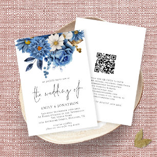 Invitación Elegante Boda de código QR de la Marina Gold Flora