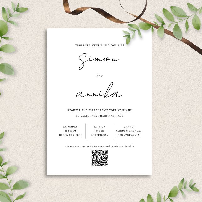 Invitación Elegante Boda de código QR de letra de escritura a (Subido por el creador)