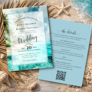 Invitación Elegante Boda de Código QR de Playa Tropical con C