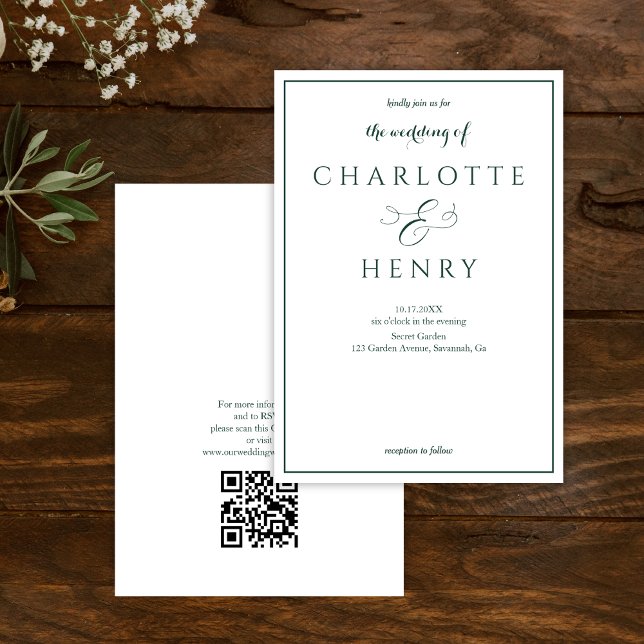Invitación Elegante Boda de código Qr de presupuesto verde (Subido por el creador)