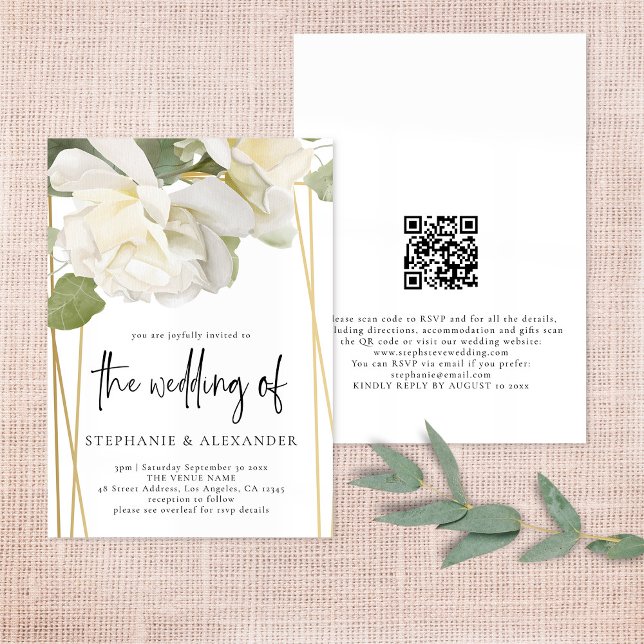 Invitación Elegante Boda de código QR de rosa blanca (Subido por el creador)