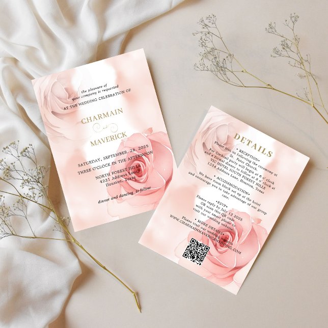 Invitación Elegante Boda de código Qr del presupuesto rosa de (Subido por el creador)