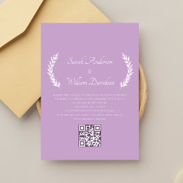 Invitación Elegante Boda de código QR en monograma púrpura