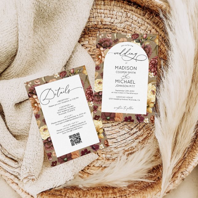 Invitación Elegante Boda de código QR floral de flores silves (Subido por el creador)