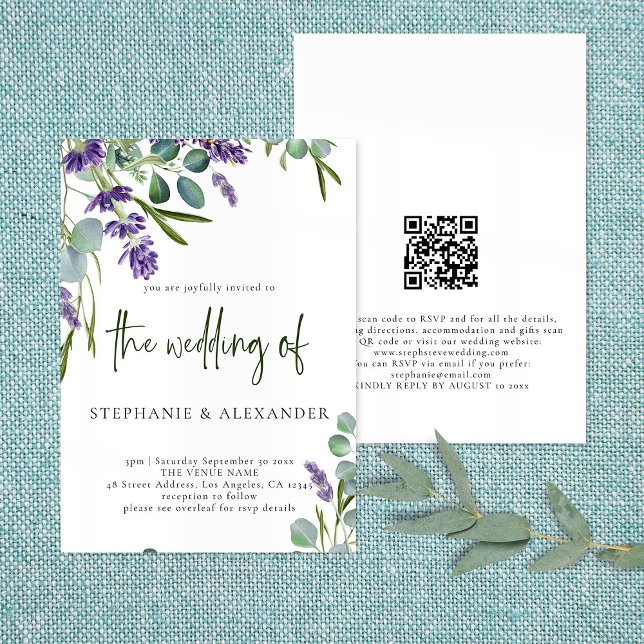 Invitación Elegante Boda de código QR floral de lavanda morad (Subido por el creador)