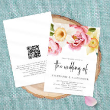 Elegante Boda de código QR floral de primavera