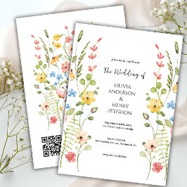 Invitación Elegante Boda de código QR florido del jardín silv