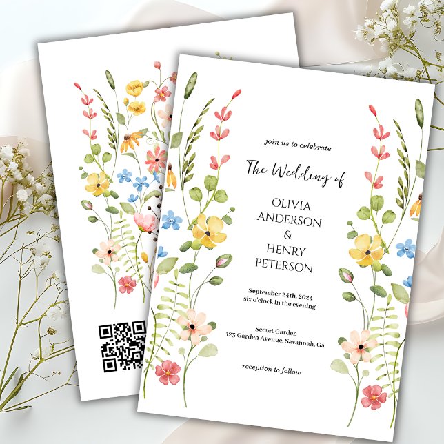 Invitación Elegante Boda de código QR florido del jardín silv (Subido por el creador)