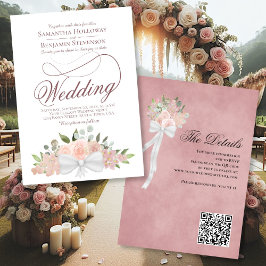 Invitación Elegante Boda de código QR para Bouquet color rosa