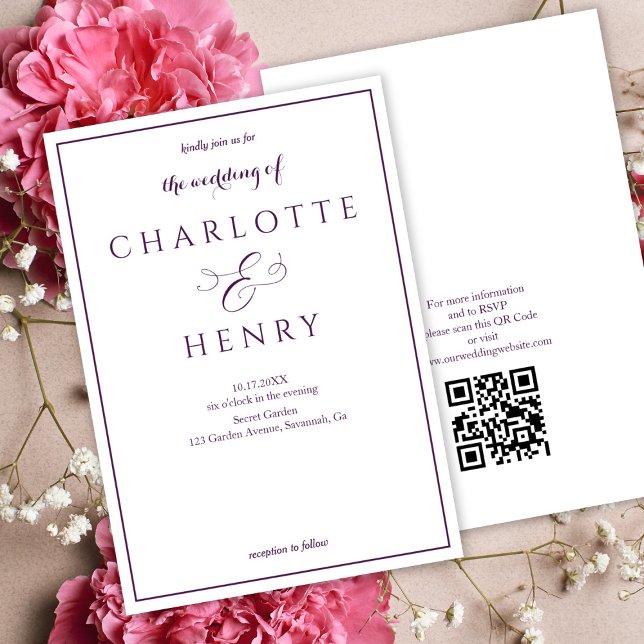 Invitación Elegante Boda de código Qr púrpura de presupuesto (Subido por el creador)