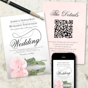 Invitación Elegante Boda de código QR rosa rosa rosa de Rubor