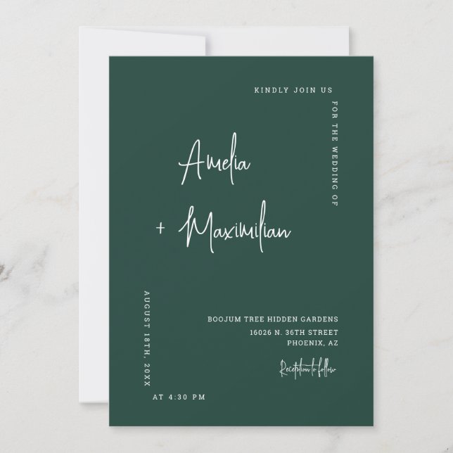 Invitación Elegante Boda de código QR verde esmeralda (Anverso)