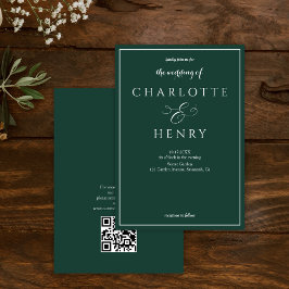 Invitación Elegante Boda de código Qr verde esmeralda de pres