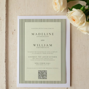 Invitación Elegante Boda de código Qr verde sabio desnudo