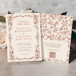 Invitación Elegante Boda de código QR vintage de Terracota