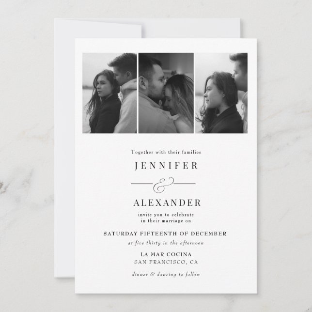 Invitación Elegante boda de colaje de fotos (Anverso)