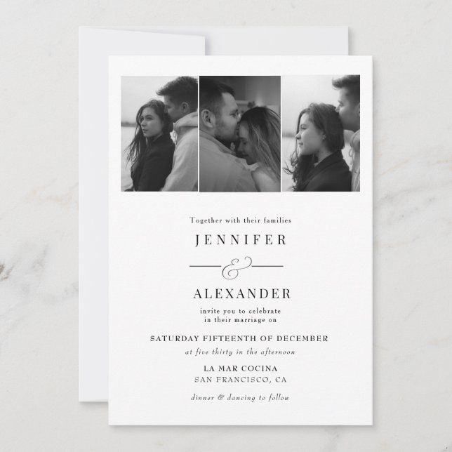 Invitación Elegante boda de colaje de fotos (Anverso)