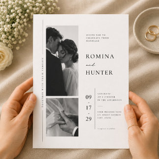 Invitación Elegante Boda de Colaje de Fotos con Pareja Románt