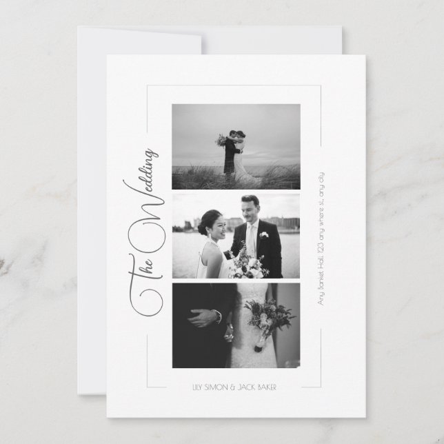 Invitación Elegante Boda de Collage de fotos blanco y negro (Anverso)