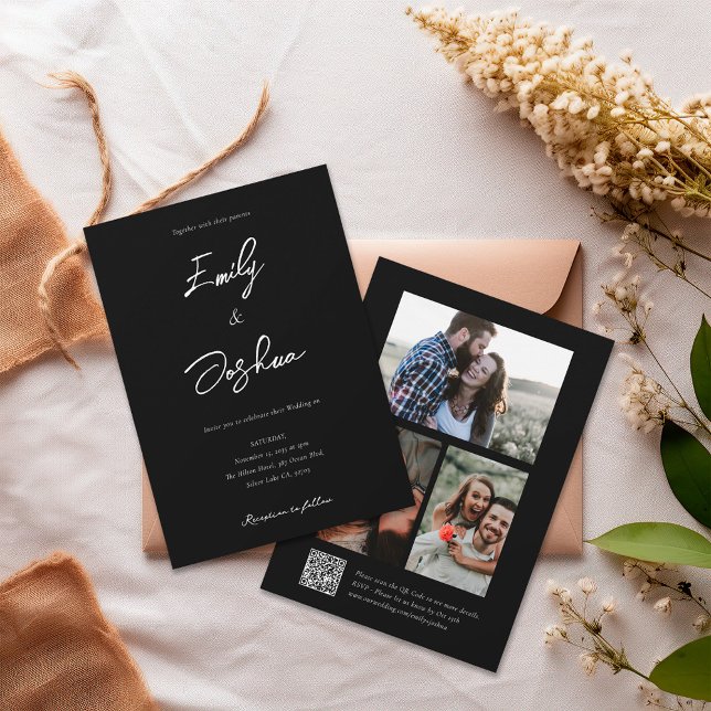Invitación Elegante Boda de Collage de fotos de guión (Subido por el creador)
