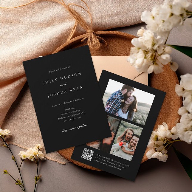 Invitación Elegante Boda de Collage de fotos de guión (Subido por el creador)