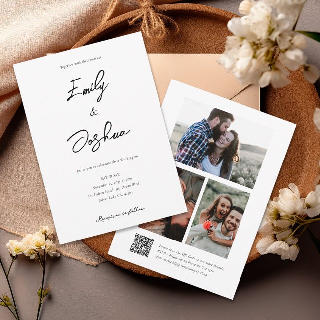 Invitación Elegante Boda de Collage de fotos de guión (Subido por el creador)