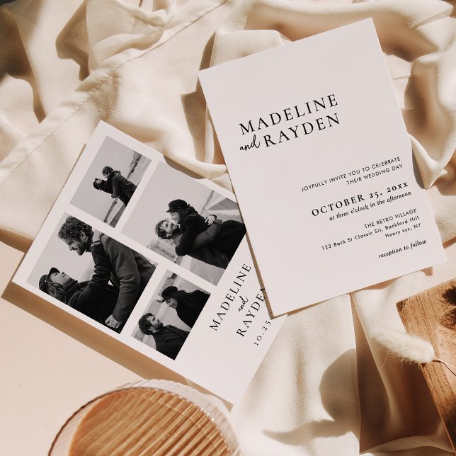 Invitación Elegante Boda de Collage de fotos sencillo (Subido por el creador)