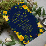 Invitación Elegante Boda de color amarillo acuático botánico<br><div class="desc">El elegante Blue Yellow Watercolor Botanical Wedding Invitation ofrece un magnífico ramo de flores de color naranja y amarillo acuático con eucalipto y vegetación sobre un fondo azul. Debajo está su información personalizada de boda. Simplemente personaliza editando el texto en los cuadros de texto proporcionados. Diseñado por ©Evco Studio www.zazzle.com/store/evcostudio...</div>