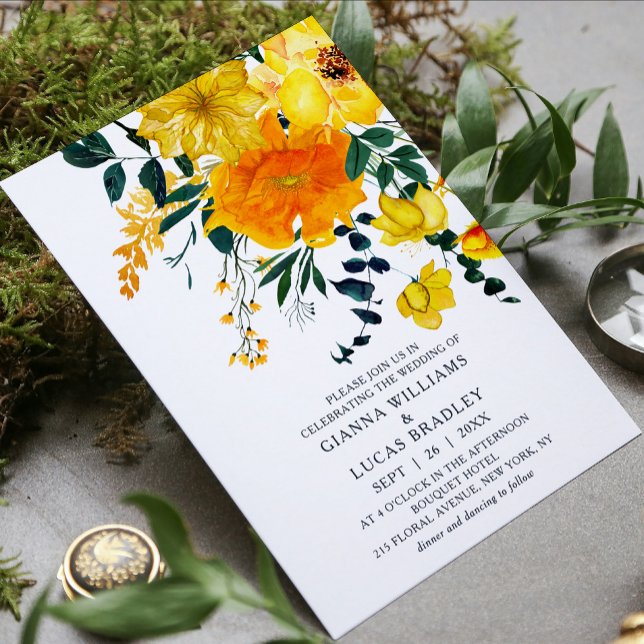 Invitación Elegante Boda de color amarillo acuático botánico  (Subido por el creador)