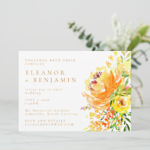 Invitación Elegante Boda de color amarillo acuático floral el