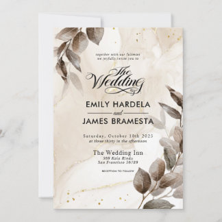 Invitación Elegante Boda de color amarillo floral dorado