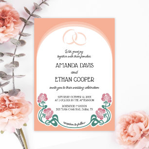 Invitación Elegante Boda de color Art Nouveau Peach
