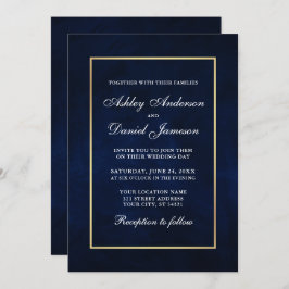Invitación Elegante Boda de color azul dorado