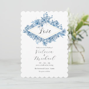 Invitación Elegante Boda de color azul floral de amor acuátic