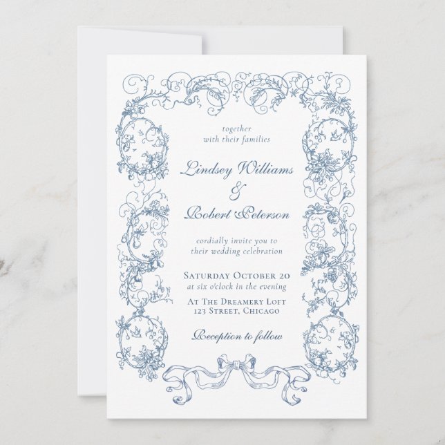 Invitación Elegante Boda de color azul turbio (Anverso)