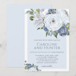 Invitación Elegante Boda de color azul y blanco floral