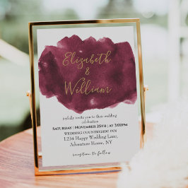Invitación Elegante Boda de color Borgoña y Agua Dorada